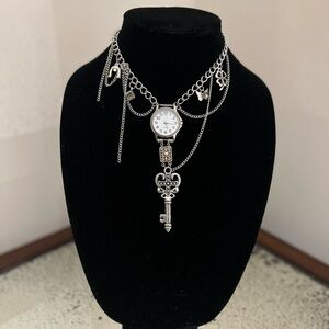 ASYMMETRY IS BLISS - Silver Chain Necklace with Key and Watch Pendant